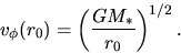 \begin{displaymath}
v_\phi(r_0)=\left(\frac{GM_*}{r_0}\right)^{1/2}.
\end{displaymath}
