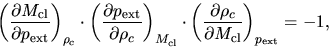 \begin{displaymath}
\left(\frac{\partial M_{\rm cl}}{\partial p_{\rm ext}}\righ...
...\partial \rho_c}{\partial M_{\rm cl}}\right)_{p_{\rm ext}}=-1,
\end{displaymath}