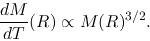 \begin{displaymath}
\frac{d M}{d T}(R)\propto M(R)^{3/2}.
\end{displaymath}